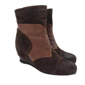 Antelope Wedge Heel Boots Booties Size 36 US 5.5 6 Brown Suede Leather Womens